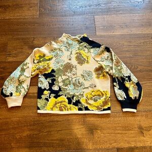 Anthropologie Mock Neck Floral Sweater